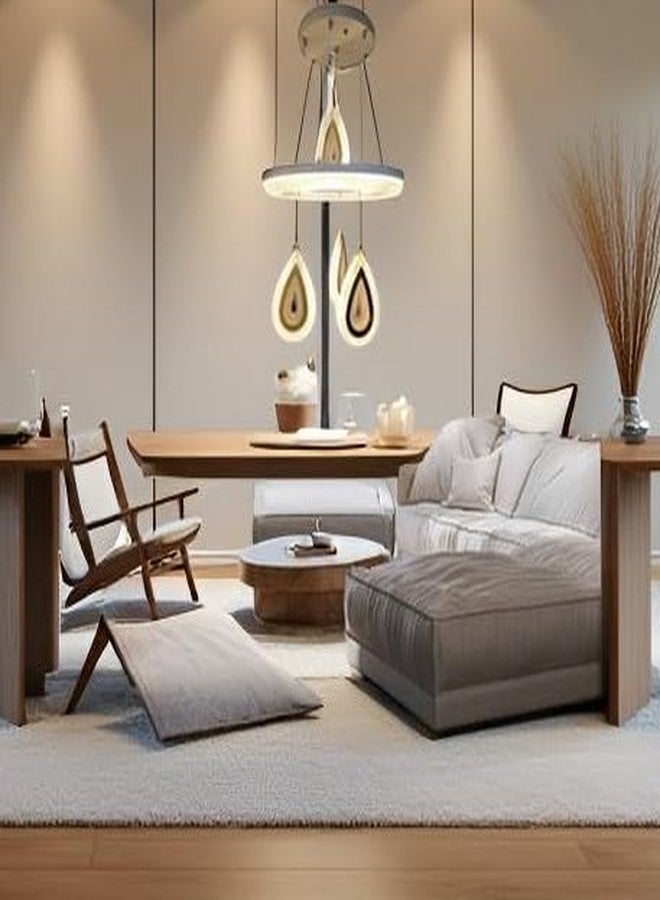 Lyse Decor Metal, Acrylic Chandelier, Jhumar Light for Hall Ceiling, Jhoomer for Living Room, Creative 3 Ring Hanging Pendant Lamp with Height-Adjustable for Bedroom, Dining Room (White) - Image 1